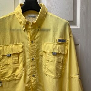 Columbia Men's L Yellow PFG Shirt Performance Vented Long Sleeve Button Up